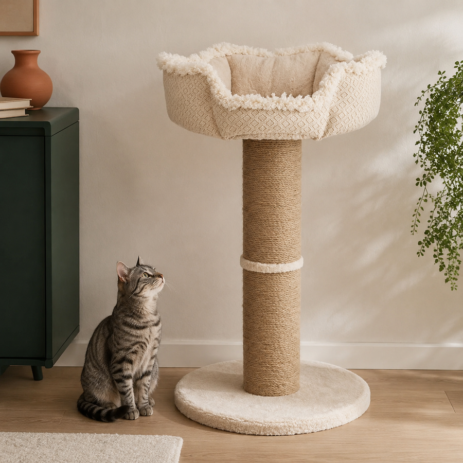 Kratzbaum Boho – Jute & Naturstoff – hochwertig inszeniert im modernen Katzenhaushalt