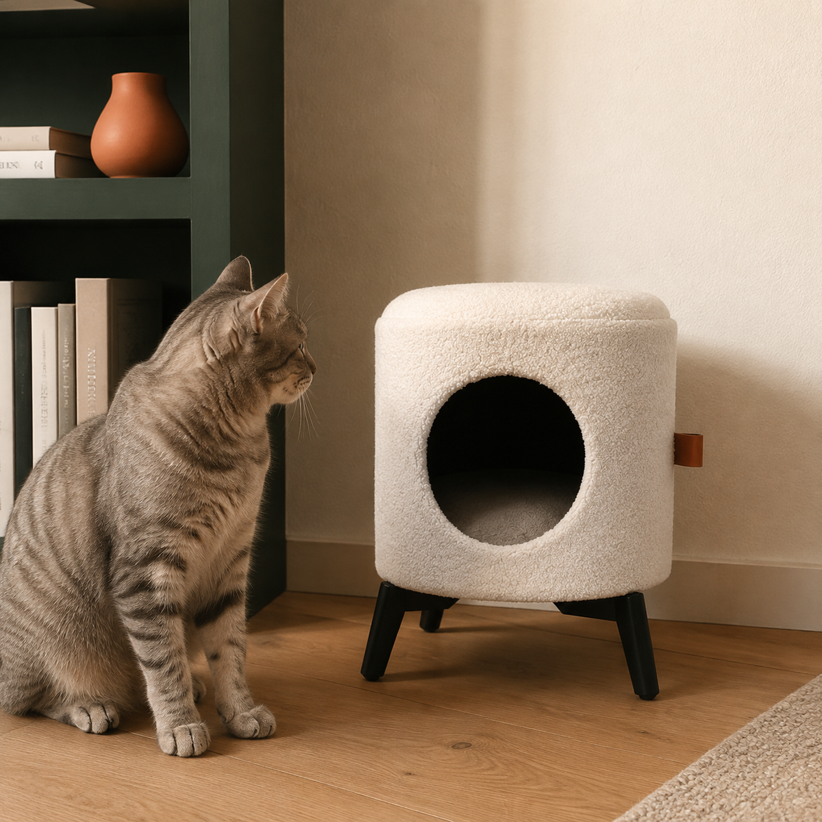 Bouclé-Katzenhaus Jean – hochwertig inszeniert im modernen Katzenhaushalt