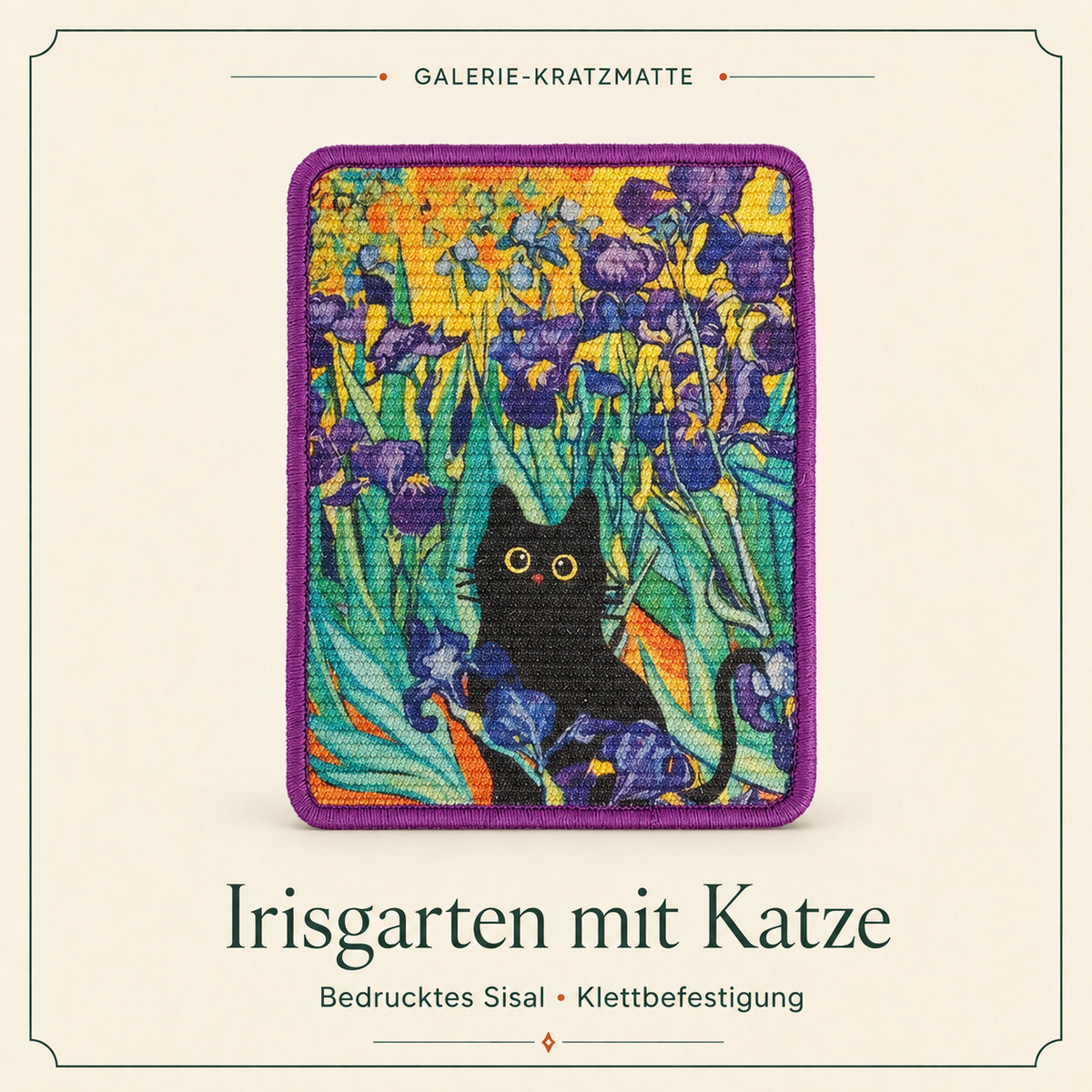 Felario Galerie-Kratzmatte – Irisgarten mit Katze