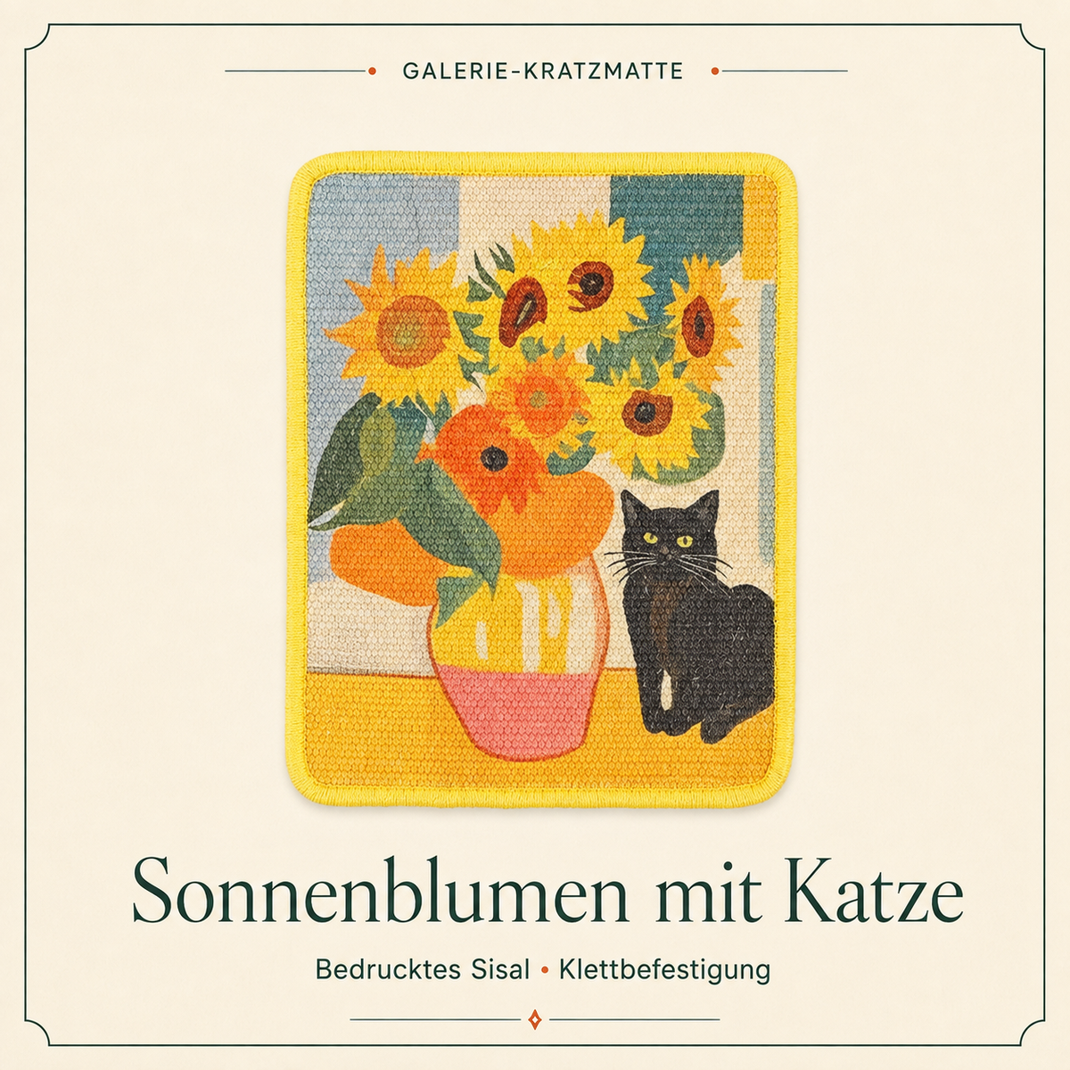 Felario Galerie-Kratzmatte – Sonnenblumen mit Katze