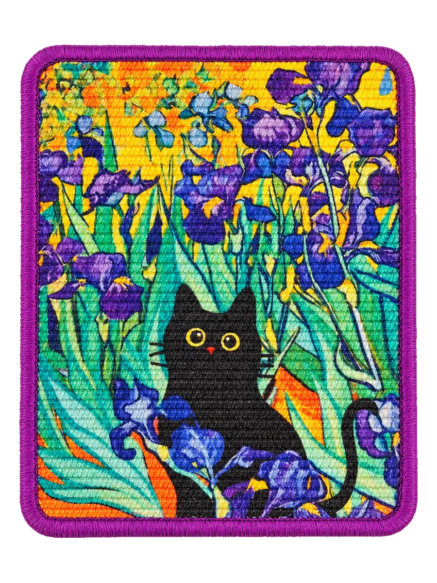 Irisgarten mit Katze